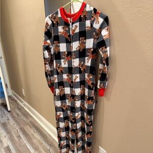 Women's Festive Reindeer Checkered Footie Pajama